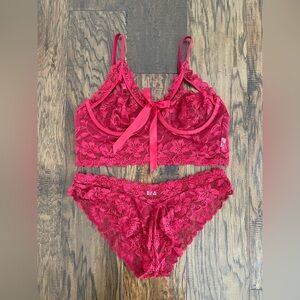Lace Bralette and Panty Set - Red 2XL